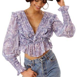For Love & Lemons  Purple Janelle V-neck Long Sleeve Blouse